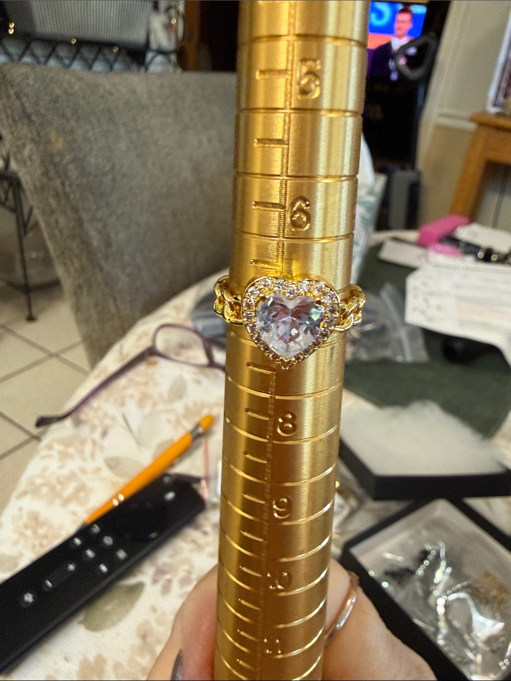 Gold Heart Halo Ring with Clear Gemstone - Women Jewelry